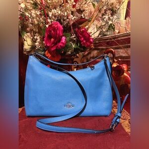 Coach Sky Blue Leather east/west convertible Hobo Bag